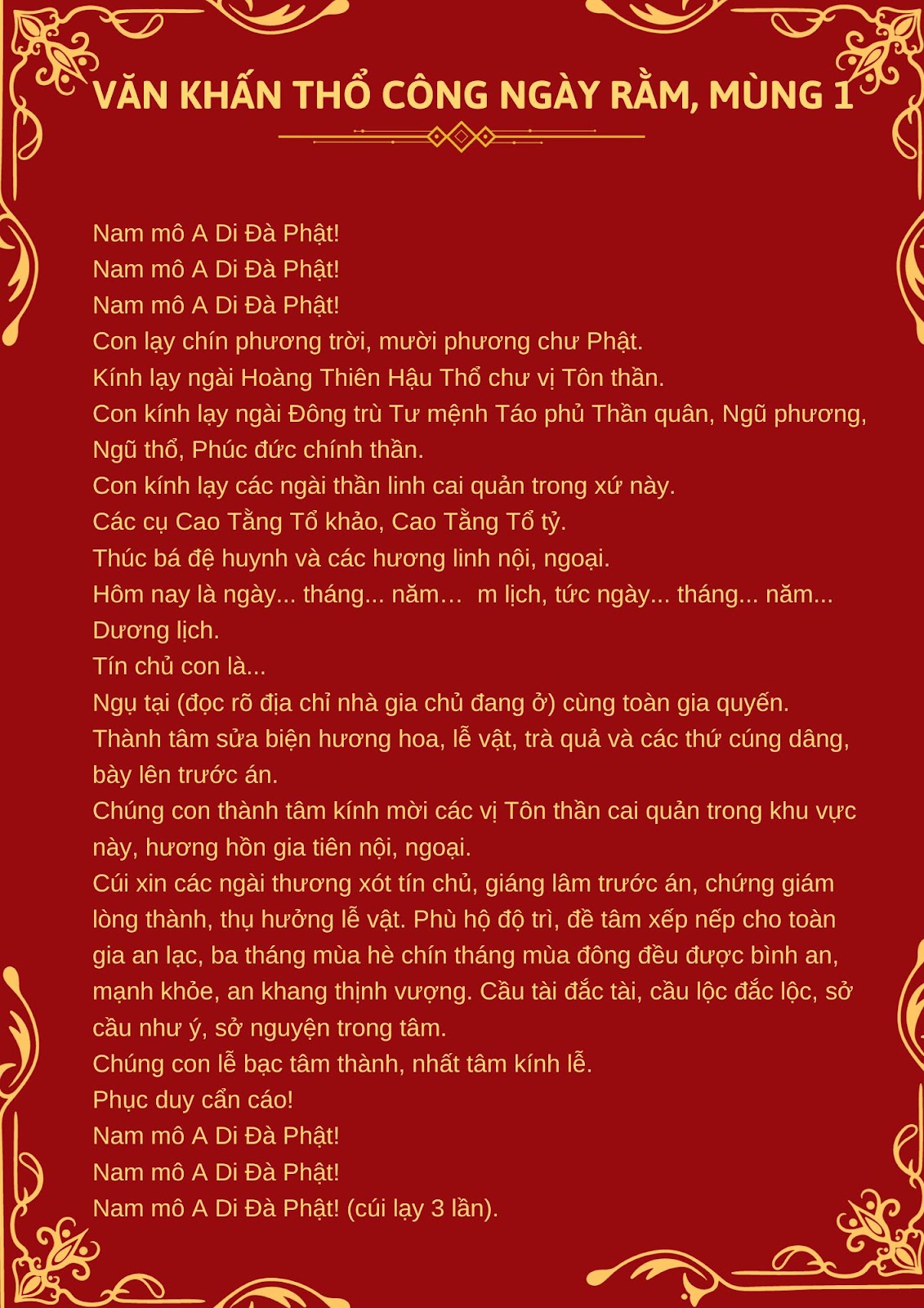 Văn khấn ngày mùng 1