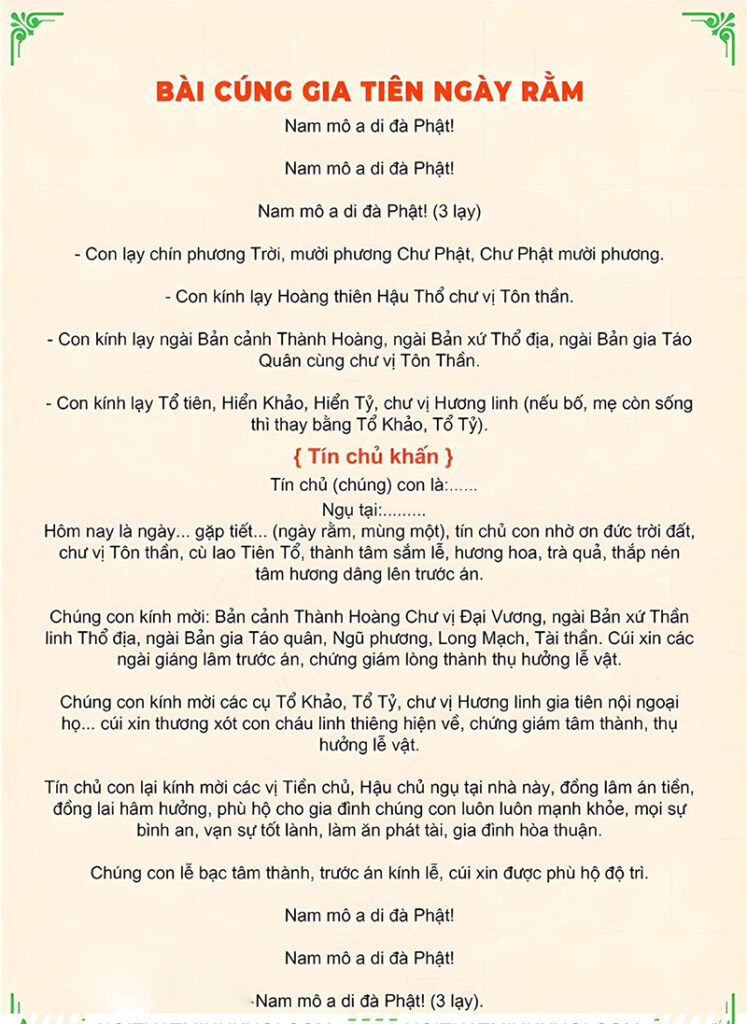 Văn khấn ngày Rằm