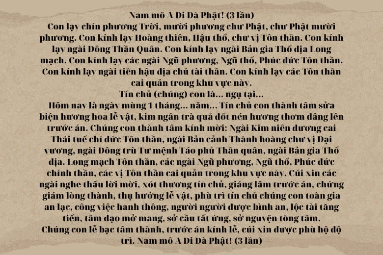 Văn khấn ngày mùng 1
