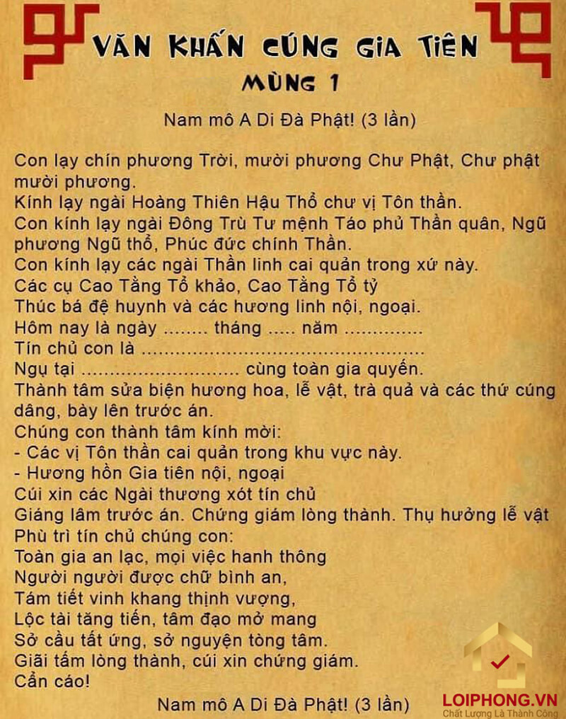 Văn khấn ngày mùng 1