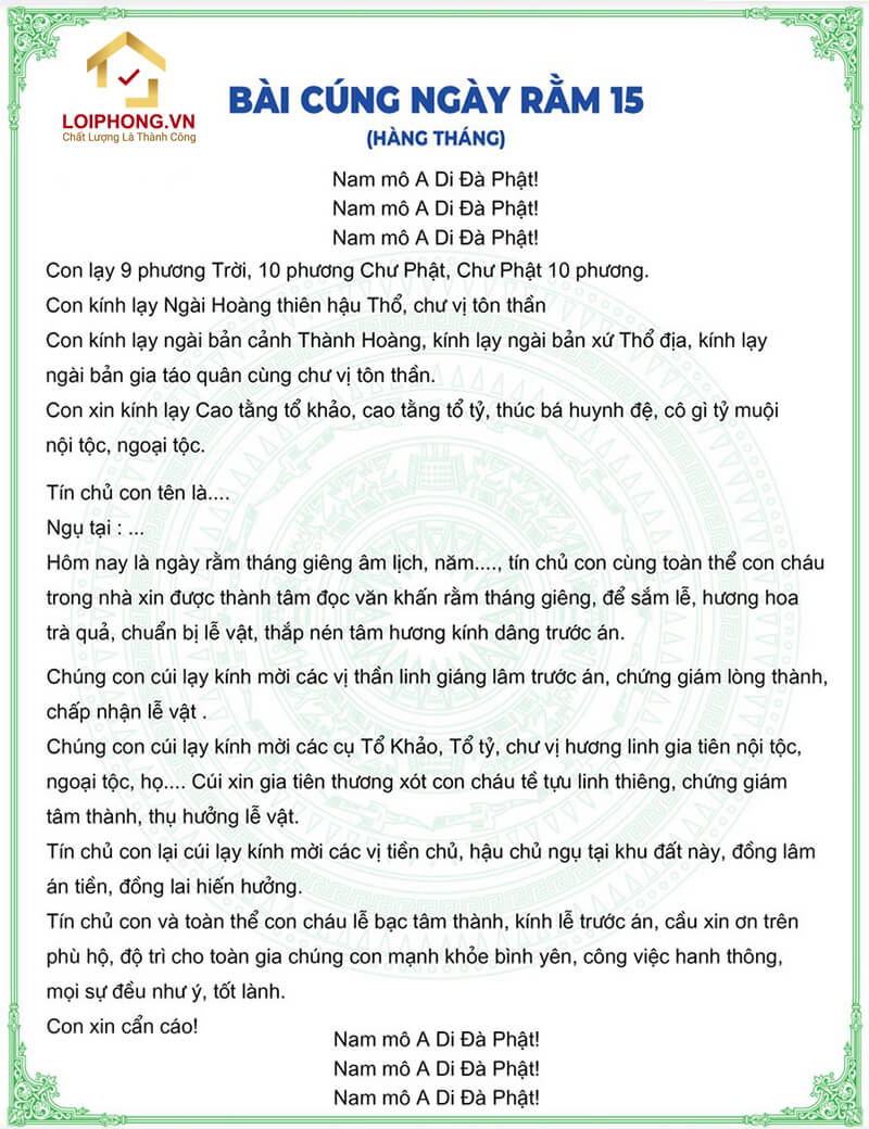 Văn khấn ngày Rằm